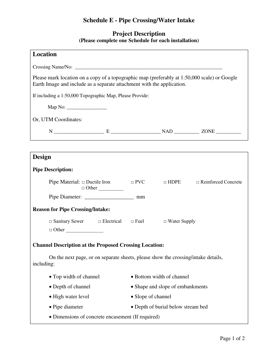 Schedule E Pipe Crossing / Water Intake - Newfoundland and Labrador, Canada, Page 1