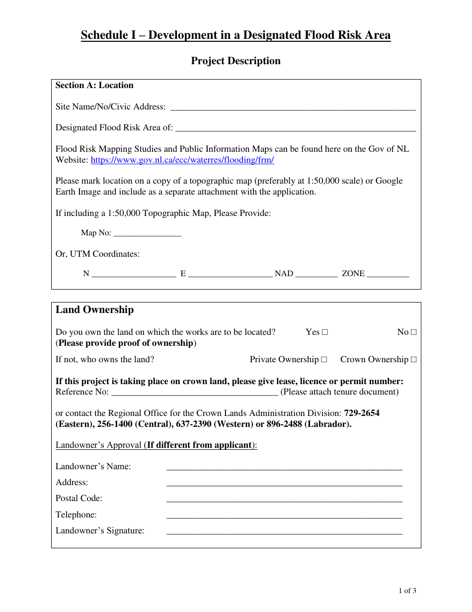 Schedule I Development in a Designated Flood Risk Area - Newfoundland and Labrador, Canada, Page 1