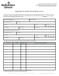 Application for Water Well Drilling Licence - Newfoundland and Labrador, Canada