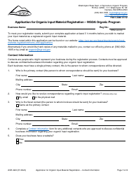 Document preview: Form AGR2293 Application for Organic Input Material Registration - Wsda Organic Program - Washington