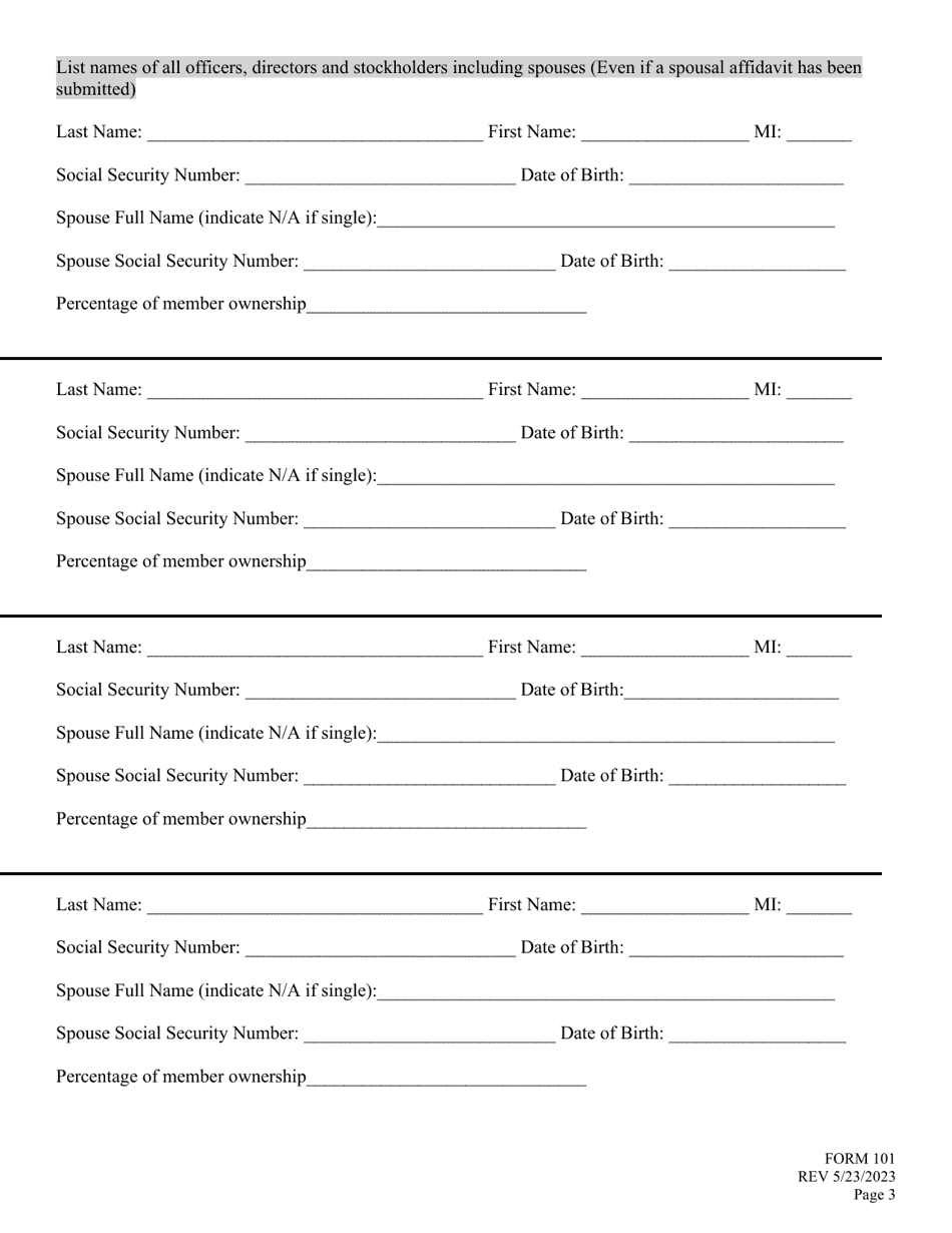 Form 101 Application for Liquor License - Corporation - Nebraska, Page 3