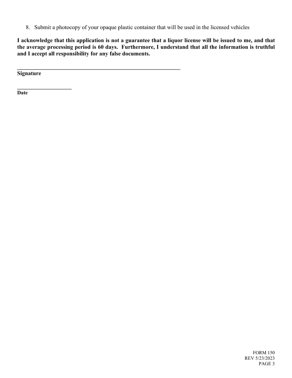 Form 150 Application for Liquor License - Pedal Pub - Nebraska, Page 3
