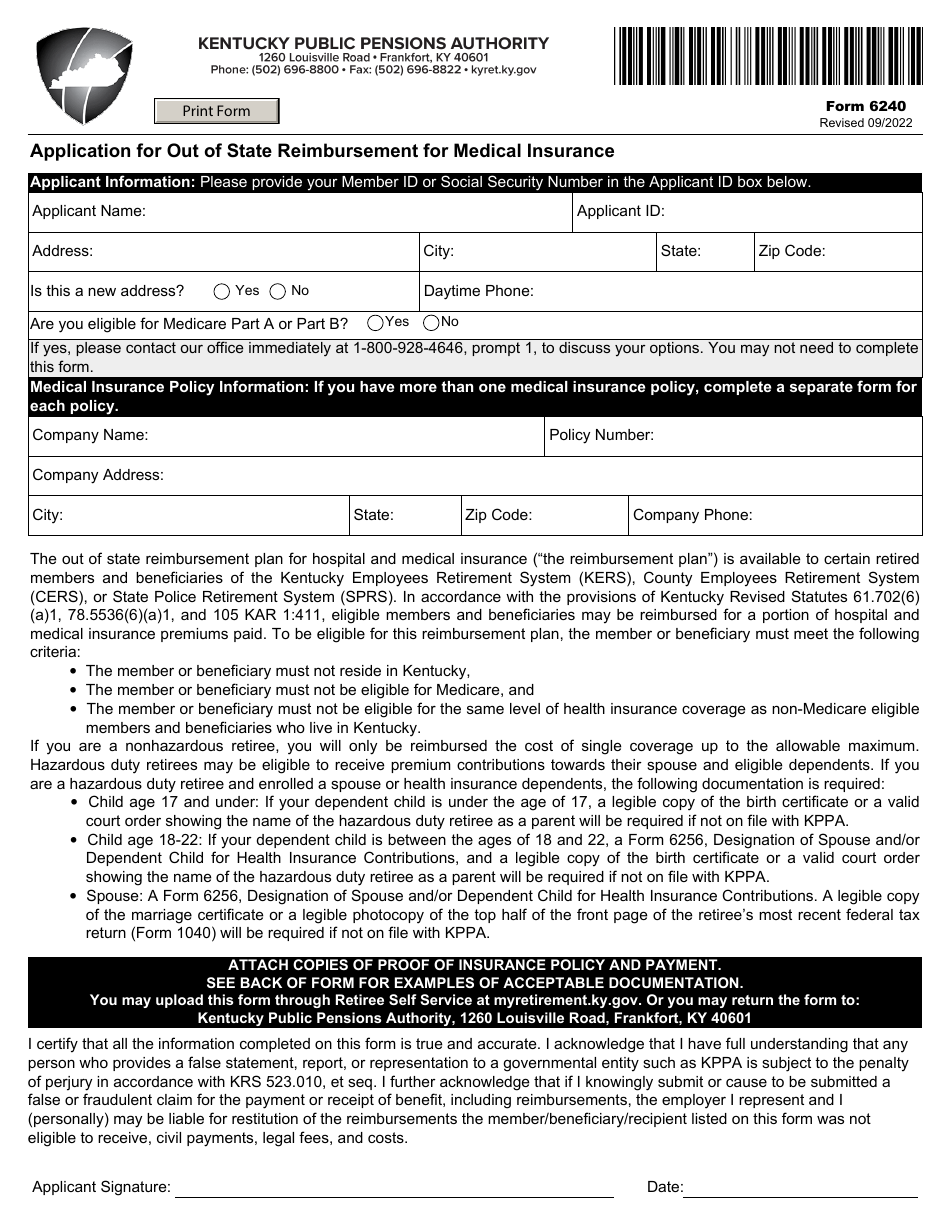 Form 6240 Download Fillable PDF or Fill Online Application for out of