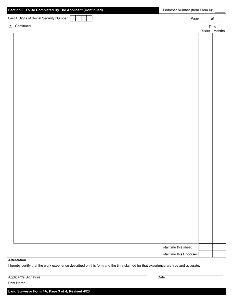 Land Surveyor Form 4A Verification of Professional Experience - New York, Page 3