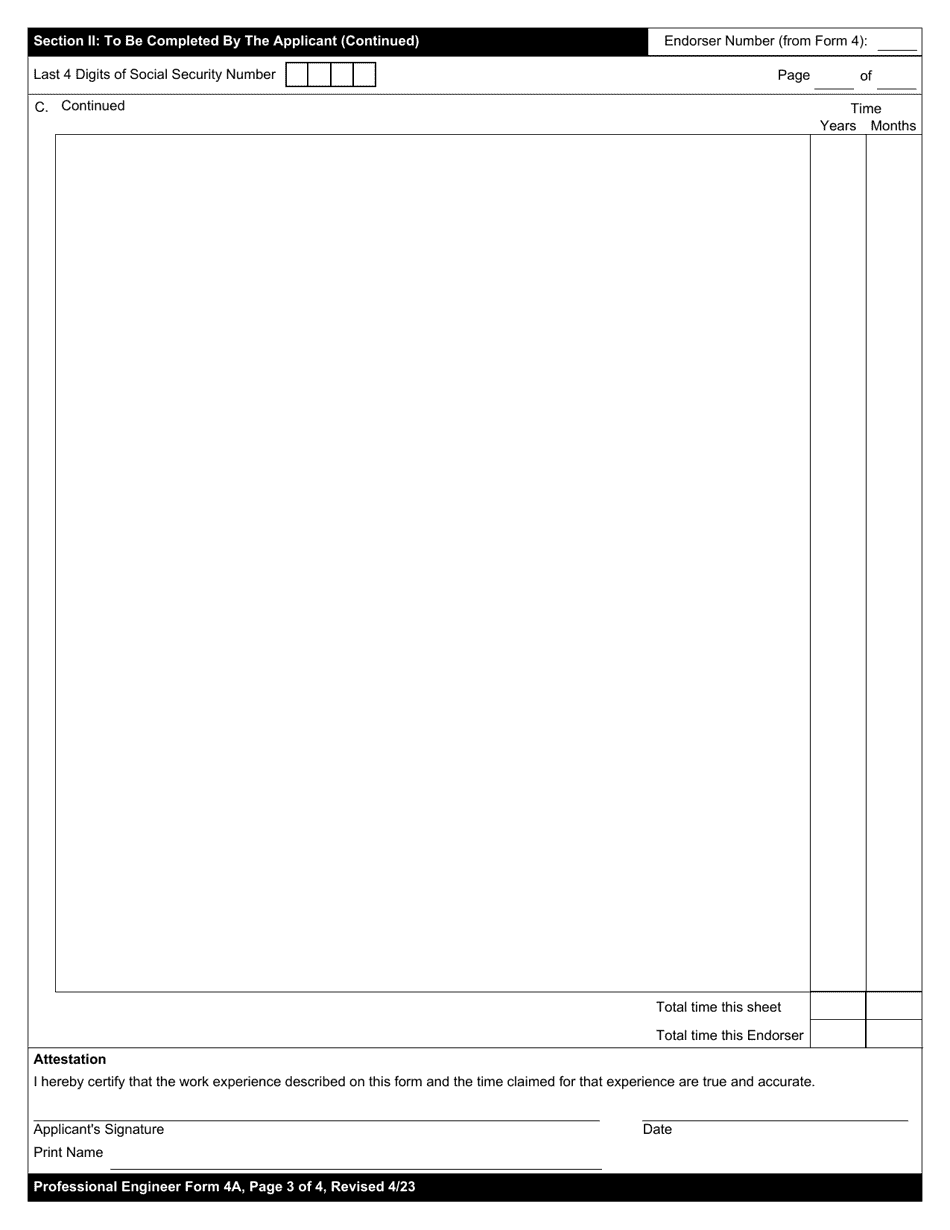 Professional Engineering Form 4A Verification of Professional Experience - New York, Page 3