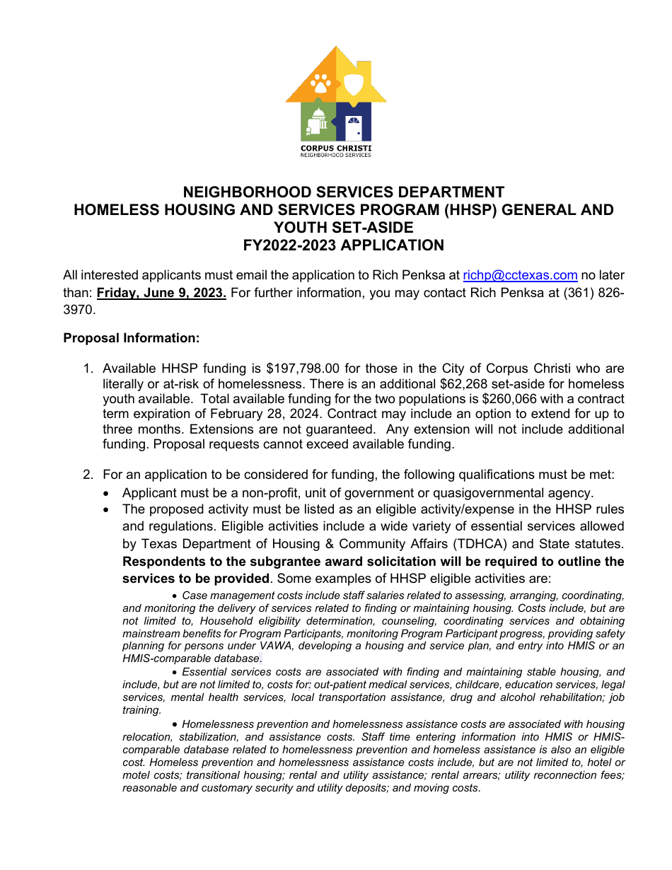 2023 City of Corpus, Texas Homeless Housing and Services Program (Hhsp