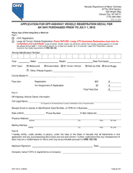 Form OHV-001A Application for Off-Highway Vehicle Registration Decal for an OHV Purchased Prior to July 1, 2012 - Nevada, Page 2
