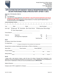 Form OHV-001C Application for Off-Highway Vehicle Registration Decal for an OHV Purchased From a Private Party After 7/1/2012 - Nevada, Page 2