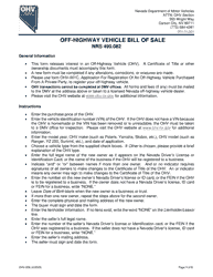 Document preview: Form OHV-006 Off-Highway Vehicle Bill of Sale - Nevada