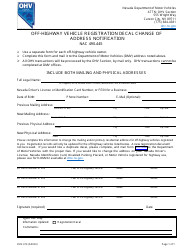 Document preview: Form OHV-010 Off-Highway Vehicle Registration Decal Change of Address Notification - Nevada
