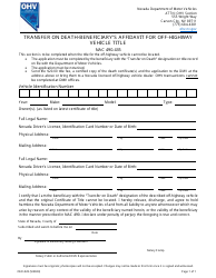 Document preview: Form OHV-023 Transfer on Death-Beneficiary's Affidavit for Off-Highway Vehicle Title - Nevada