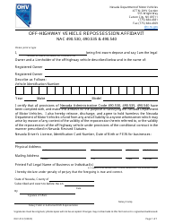 Document preview: Form OHV-014 Off-Highway Vehicle Repossession Affidavit - Nevada