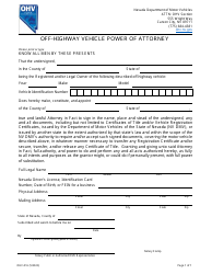 Document preview: Form OHV-016 Off-Highway Vehicle Power of Attorney - Nevada