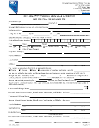 Form OHV-027 Off-Highway Vehicle Lien Sale Affidavit - Nevada