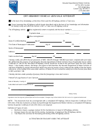Form OHV-027 Off-Highway Vehicle Lien Sale Affidavit - Nevada, Page 2