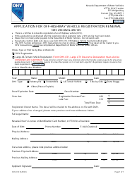 Document preview: Form OHV-012 Application for Off-Highway Vehicle Registration Renewal - Nevada