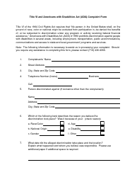 Document preview: Title VI and Americans With Disabilities Act (Ada) Complaint Form - Niagara County, New York