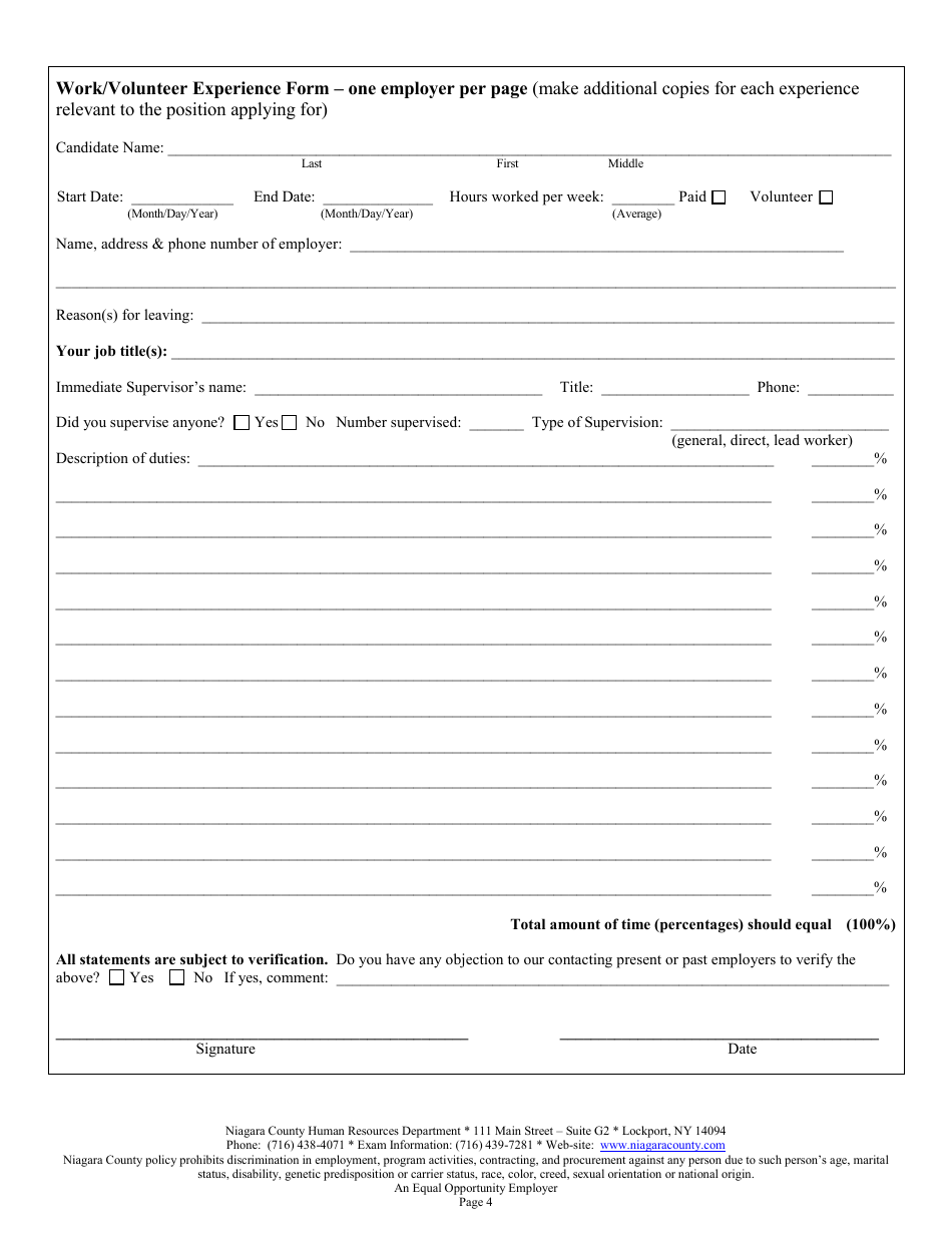 Employment / Civil Service Exam Application - Niagara County, New York, Page 4