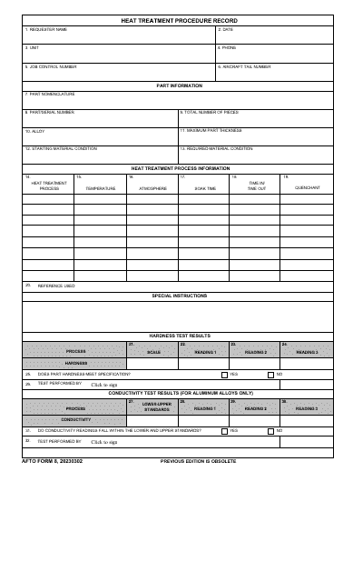 AFTO Form 8  Printable Pdf