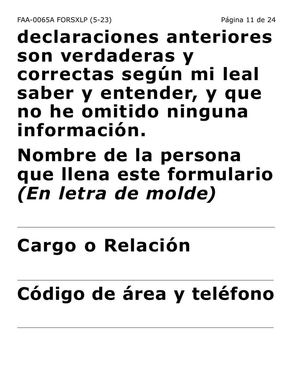 Formulario FAA-0065A-SXLP Verificacion De Situacion De Residencia / Direccion Residencial (Letra Extra Grande) - Arizona (Spanish), Page 11