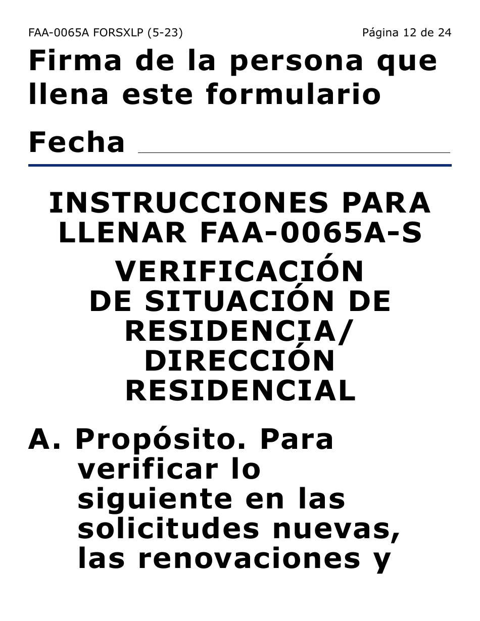 Formulario FAA-0065A-SXLP Verificacion De Situacion De Residencia / Direccion Residencial (Letra Extra Grande) - Arizona (Spanish), Page 12