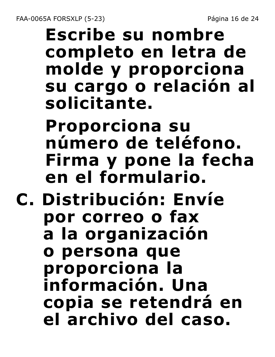 Formulario FAA-0065A-SXLP Verificacion De Situacion De Residencia / Direccion Residencial (Letra Extra Grande) - Arizona (Spanish), Page 16