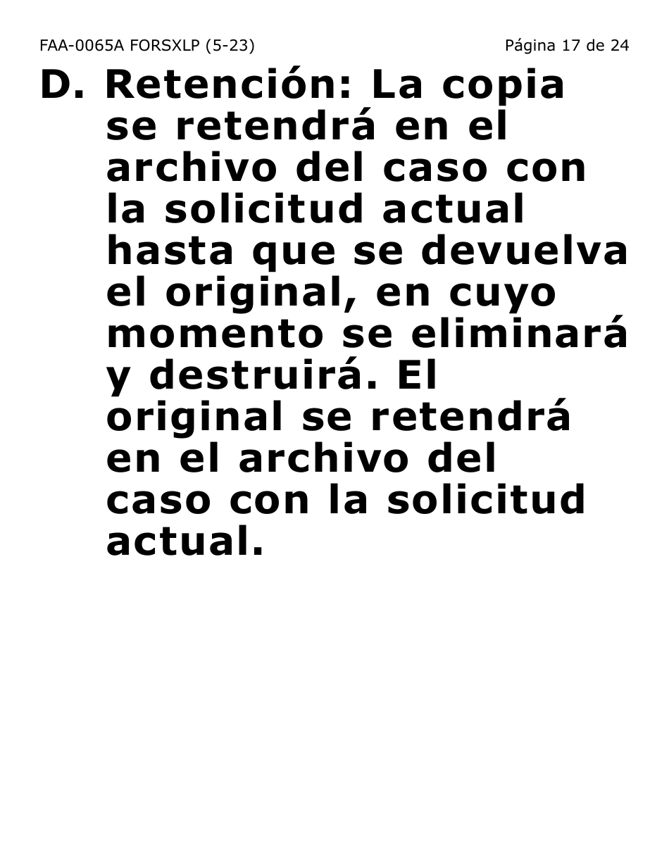 Formulario FAA-0065A-SXLP Verificacion De Situacion De Residencia / Direccion Residencial (Letra Extra Grande) - Arizona (Spanish), Page 17