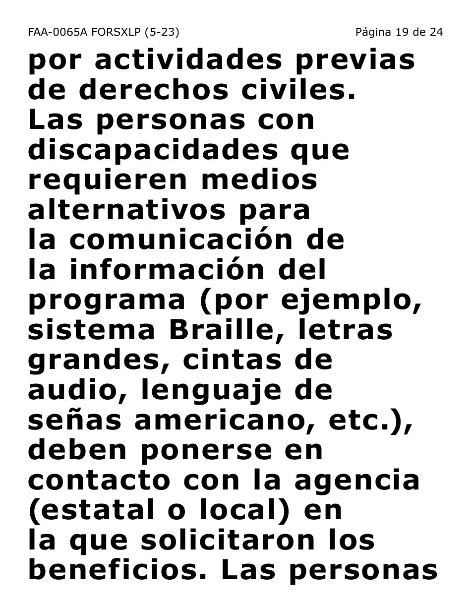 Formulario FAA-0065A-SXLP Verificacion De Situacion De Residencia / Direccion Residencial (Letra Extra Grande) - Arizona (Spanish), Page 19