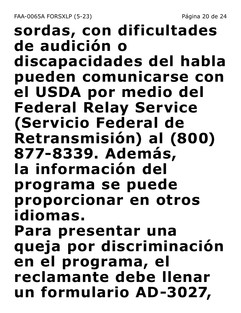 Formulario FAA-0065A-SXLP Verificacion De Situacion De Residencia / Direccion Residencial (Letra Extra Grande) - Arizona (Spanish), Page 20