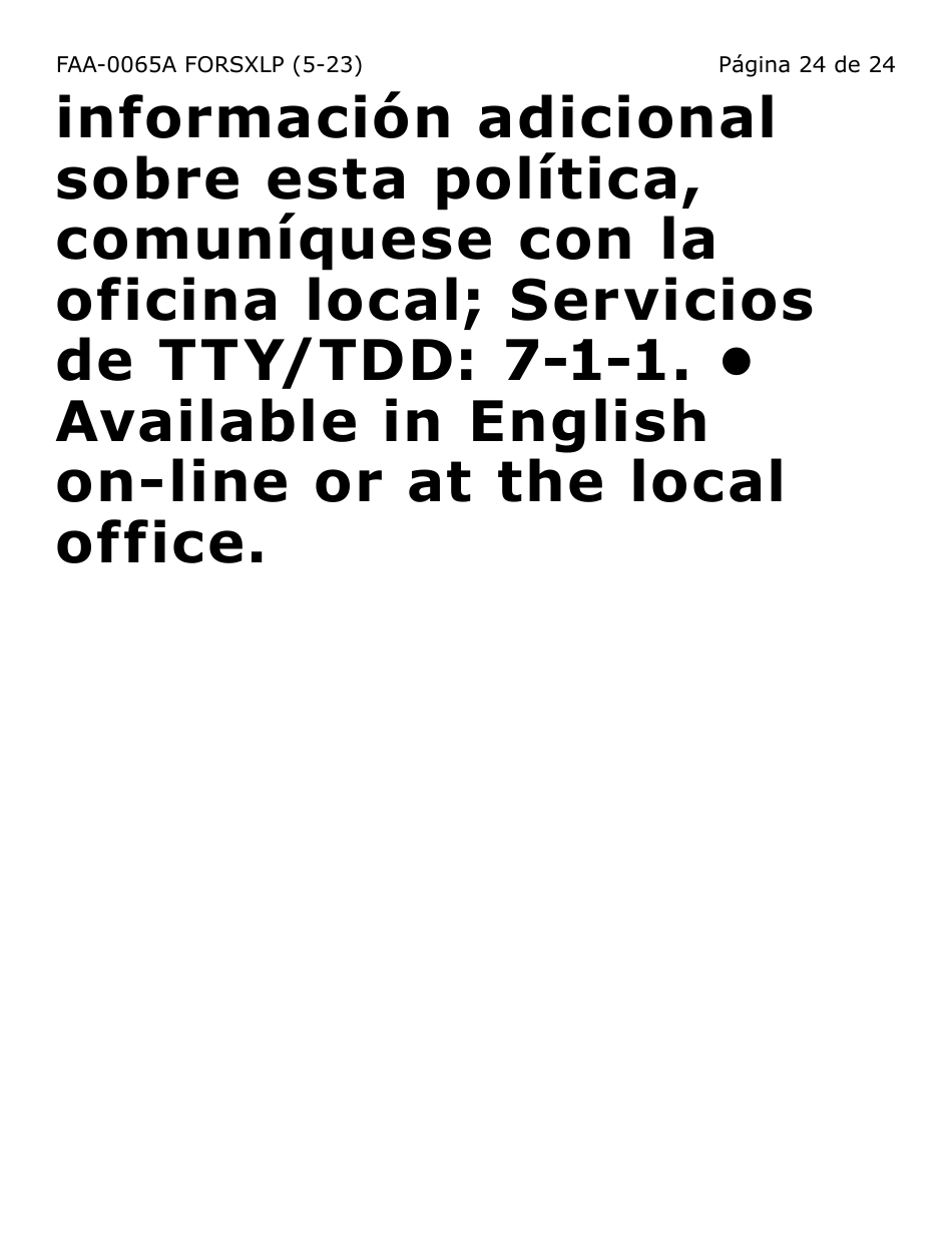 Formulario FAA-0065A-SXLP Verificacion De Situacion De Residencia / Direccion Residencial (Letra Extra Grande) - Arizona (Spanish), Page 24