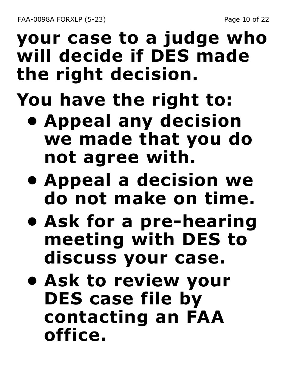 Form FAA-0098A-XLP Hearing Request (Extra Large Print) - Arizona, Page 10