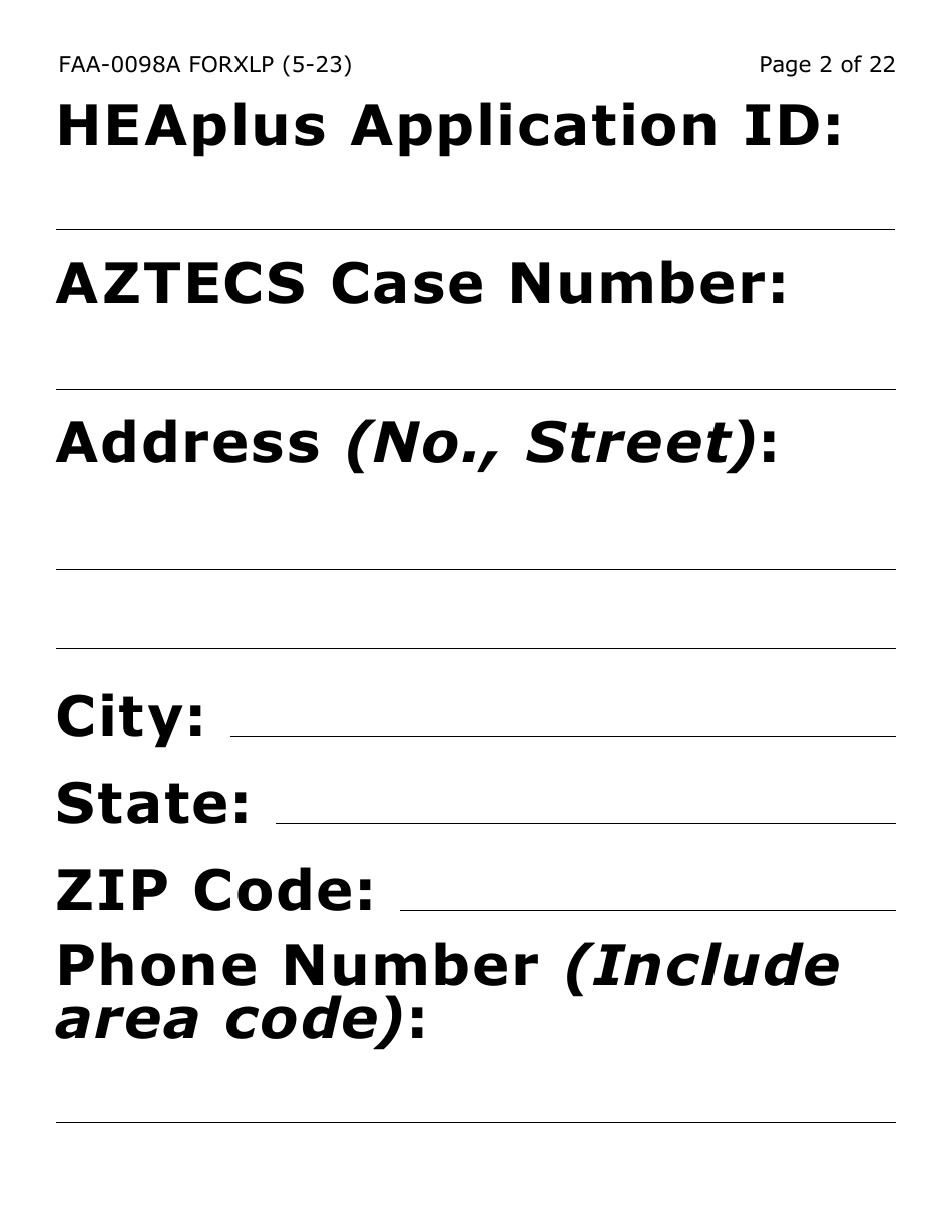 Form FAA-0098A-XLP Hearing Request (Extra Large Print) - Arizona, Page 2