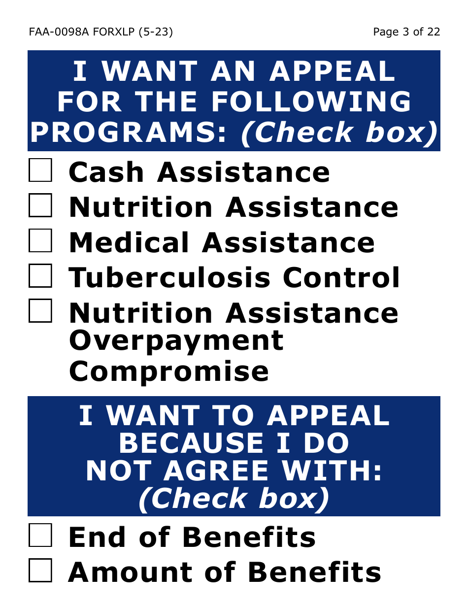 Form FAA-0098A-XLP Hearing Request (Extra Large Print) - Arizona, Page 3