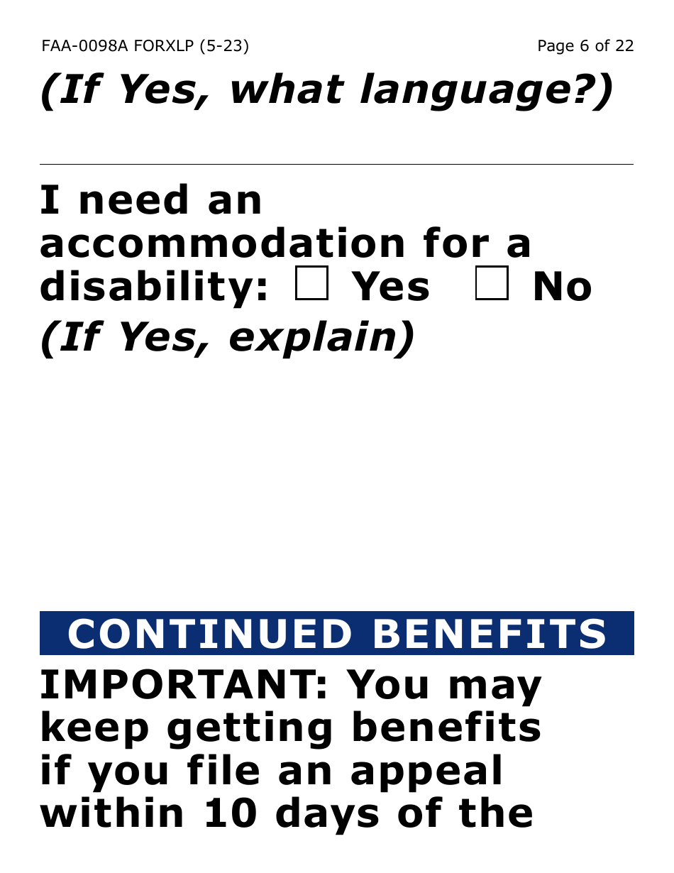 Form FAA-0098A-XLP Hearing Request (Extra Large Print) - Arizona, Page 6