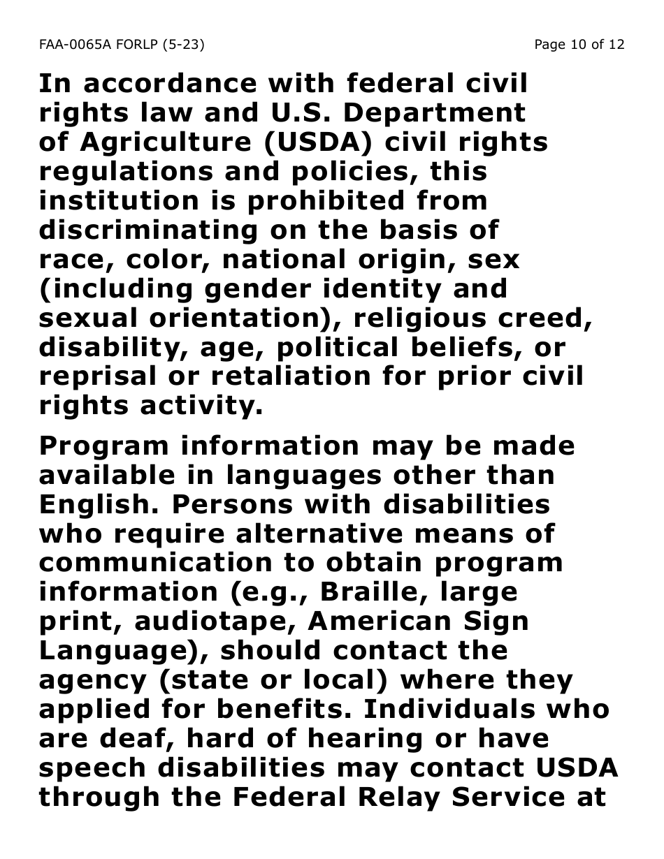 Form FAA-0065A-LP Verification of Living Arrangements / Residential Address - Large Print - Arizona, Page 10