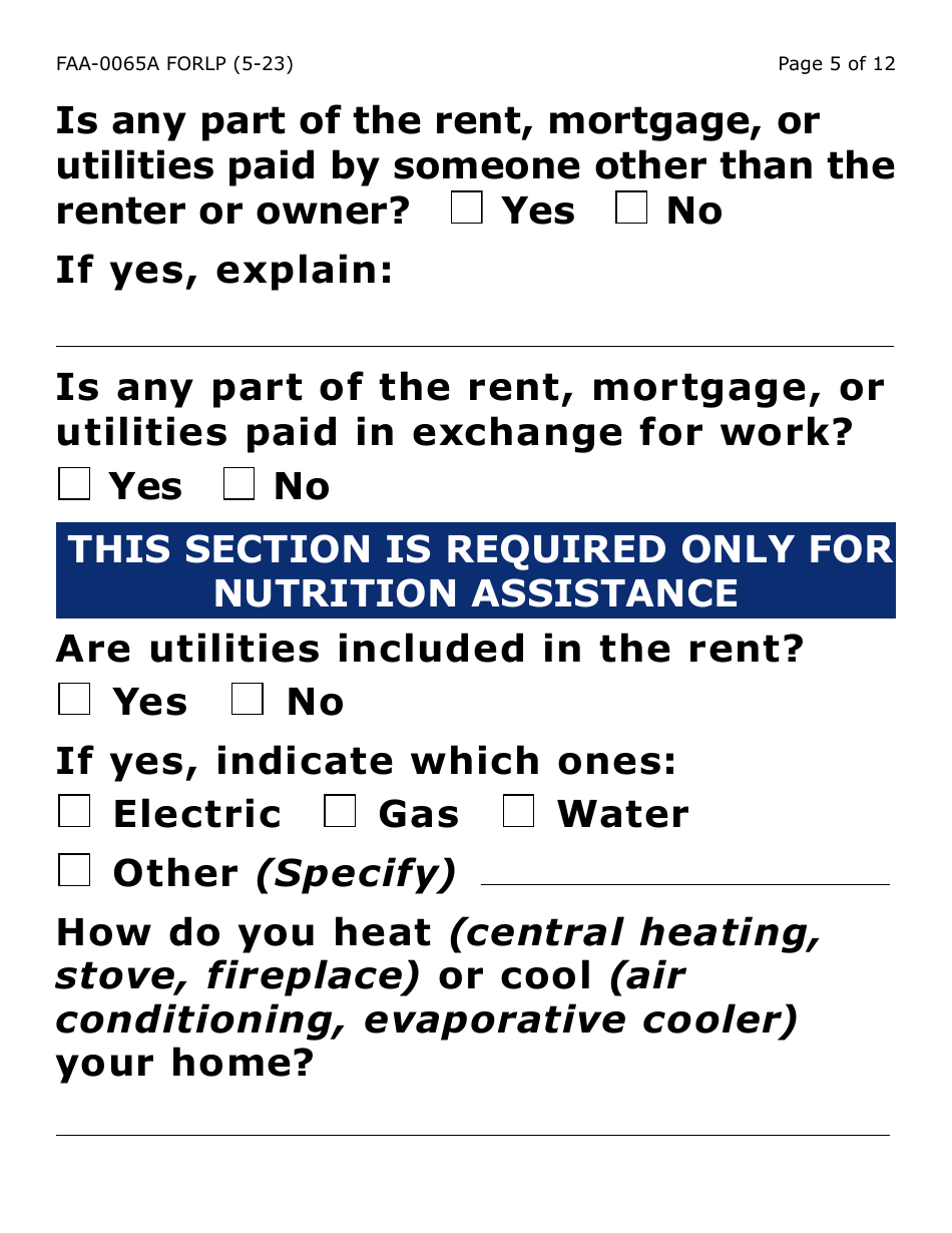 Form FAA-0065A-LP Verification of Living Arrangements / Residential Address - Large Print - Arizona, Page 5