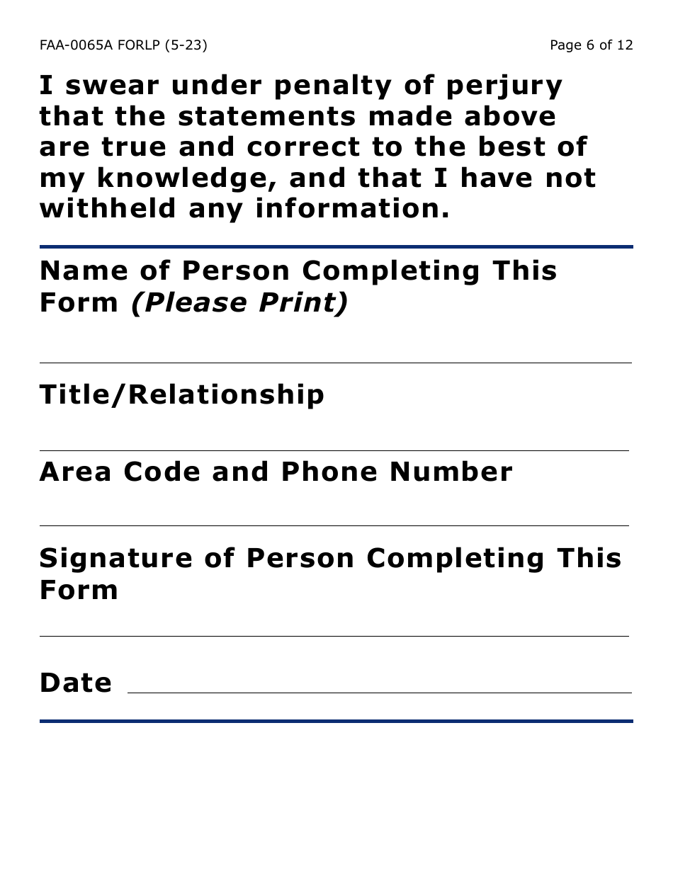 Form FAA-0065A-LP Verification of Living Arrangements / Residential Address - Large Print - Arizona, Page 6