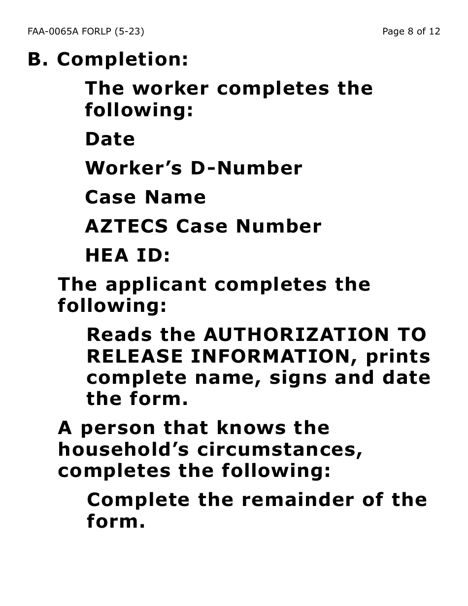 Form FAA-0065A-LP Verification of Living Arrangements / Residential Address - Large Print - Arizona, Page 8