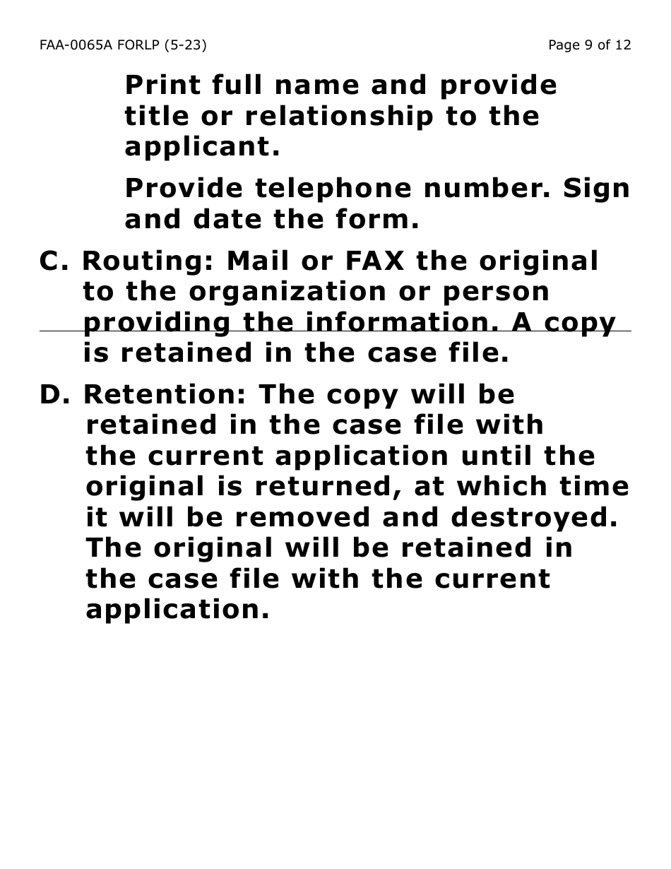 Form FAA-0065A-LP Verification of Living Arrangements / Residential Address - Large Print - Arizona, Page 9
