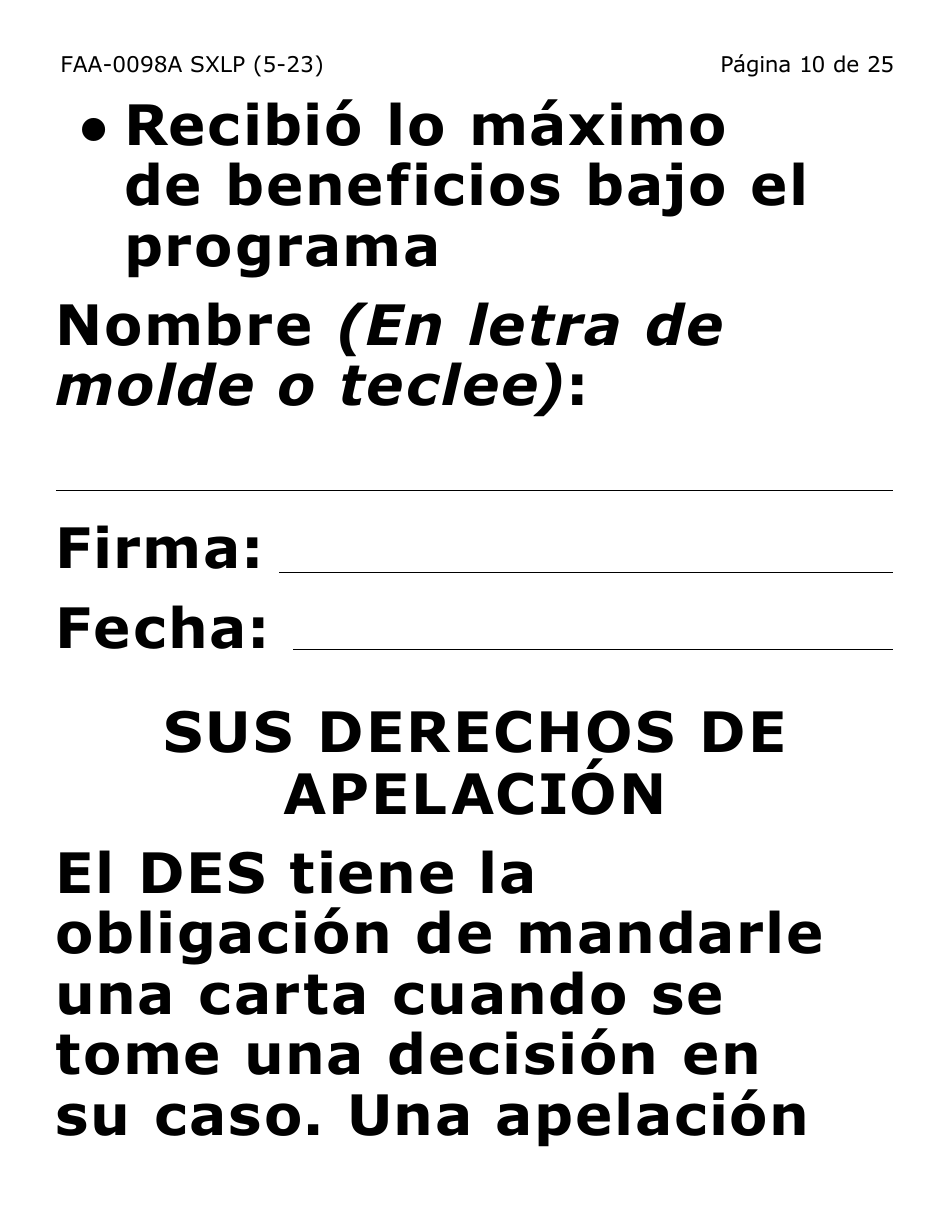 Formulario FAA-0098A-SXLP Solicitud De Apelacion (Letra Extra Grande) - Arizona (Spanish), Page 10