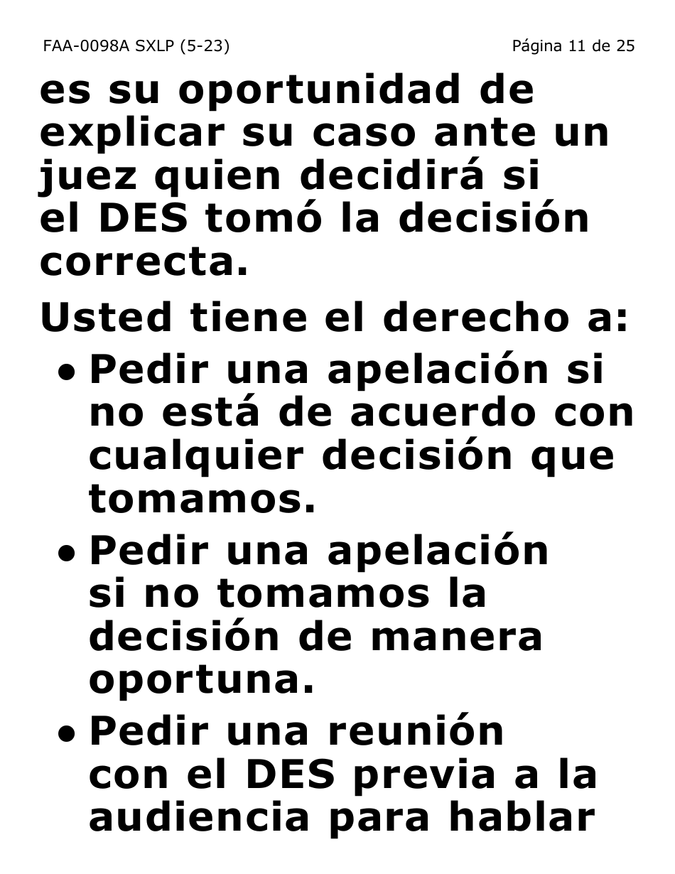 Formulario FAA-0098A-SXLP Solicitud De Apelacion (Letra Extra Grande) - Arizona (Spanish), Page 11