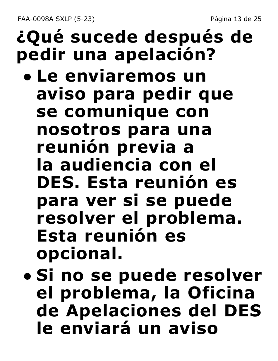 Formulario FAA-0098A-SXLP Solicitud De Apelacion (Letra Extra Grande) - Arizona (Spanish), Page 13