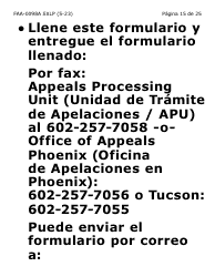 Formulario FAA-0098A-SXLP Solicitud De Apelacion (Letra Extra Grande) - Arizona (Spanish), Page 15