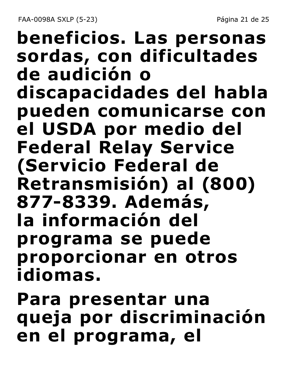 Formulario FAA-0098A-SXLP Solicitud De Apelacion (Letra Extra Grande) - Arizona (Spanish), Page 21