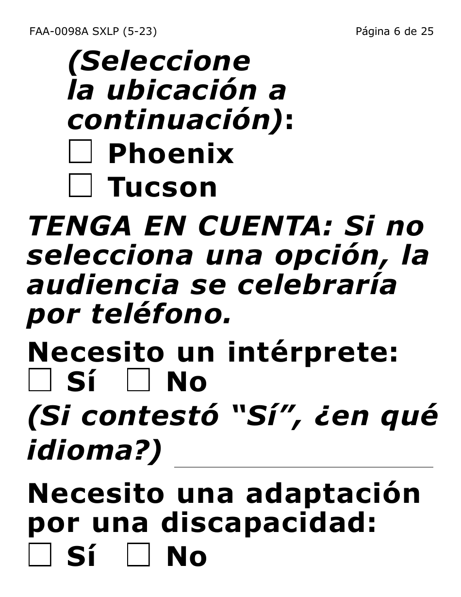 Formulario FAA-0098A-SXLP Solicitud De Apelacion (Letra Extra Grande) - Arizona (Spanish), Page 6