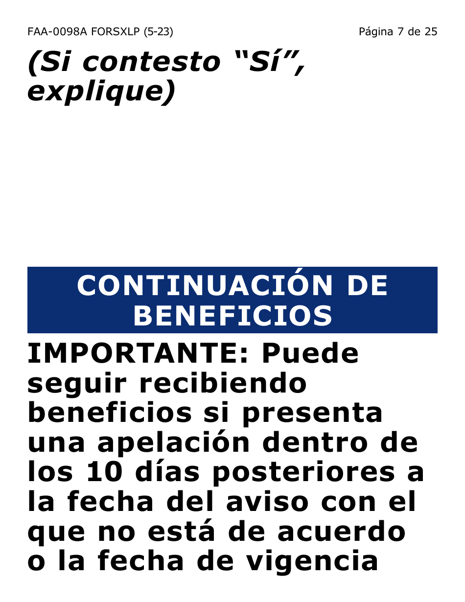 Formulario FAA-0098A-SXLP Solicitud De Apelacion (Letra Extra Grande) - Arizona (Spanish), Page 7