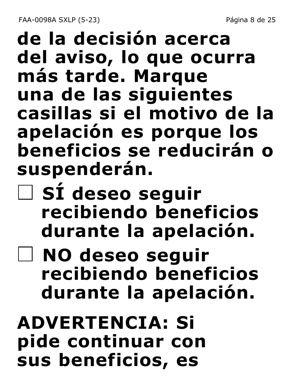 Formulario FAA-0098A-SXLP Solicitud De Apelacion (Letra Extra Grande) - Arizona (Spanish), Page 8
