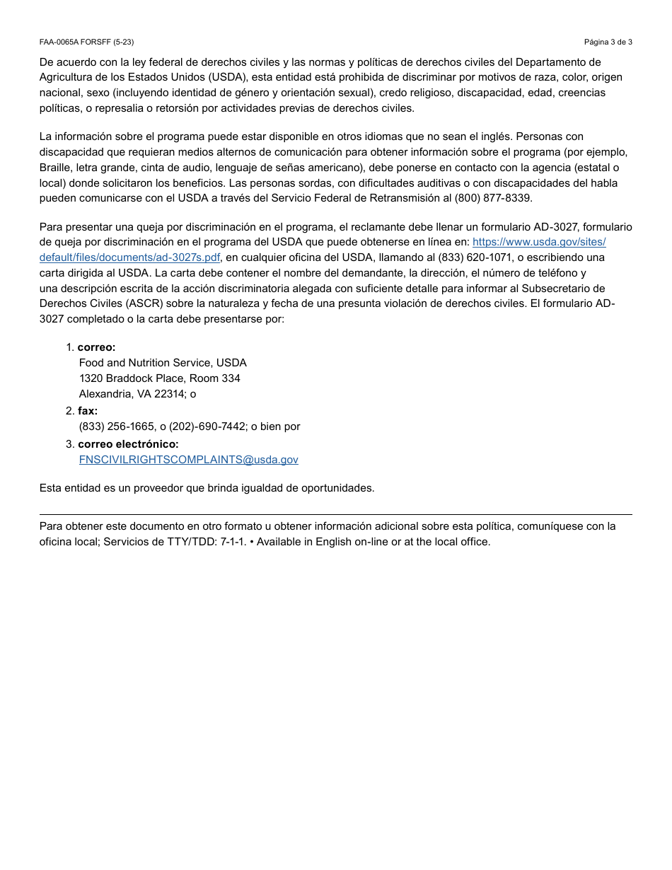 Formulario FAA-0065A-S Verificacion De Situacion De Residencia / Direccion Residencial - Arizona (Spanish), Page 3