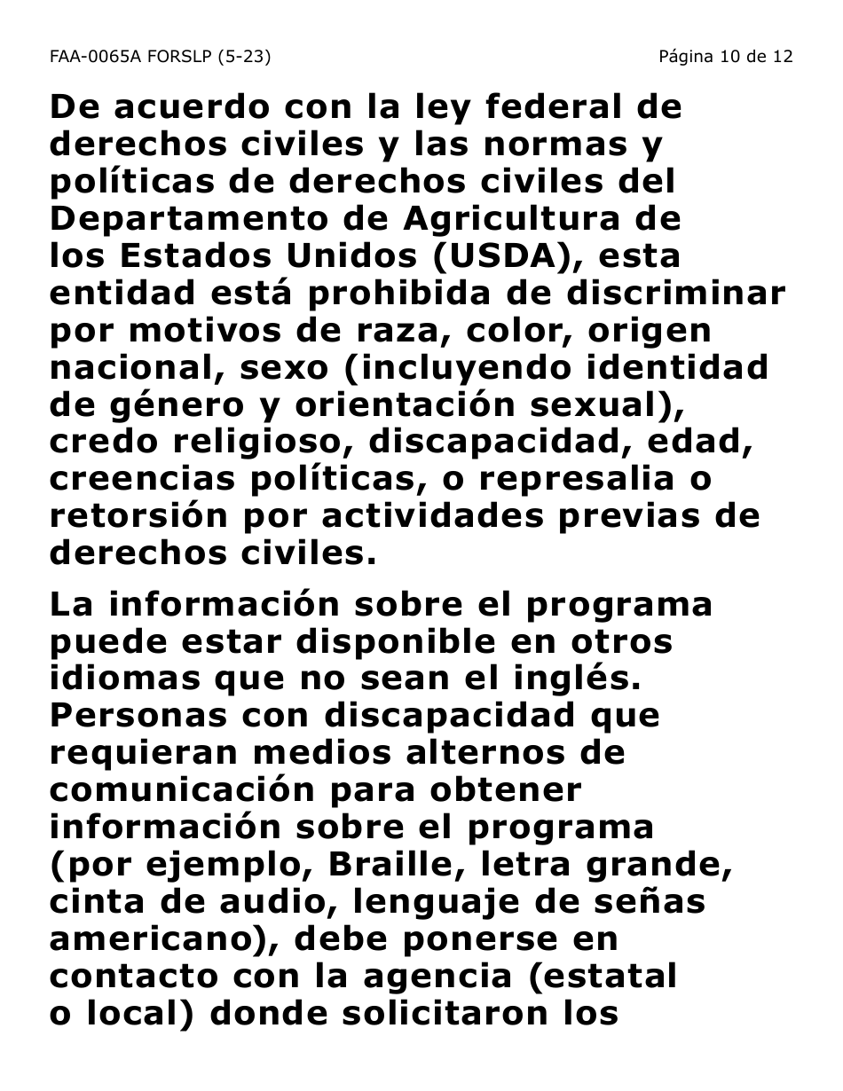 Formulario FAA-0065A-SLP Verificacion De Situacion De Residencia / Direccion Residencial - Letra Grande - Arizona (Spanish), Page 10