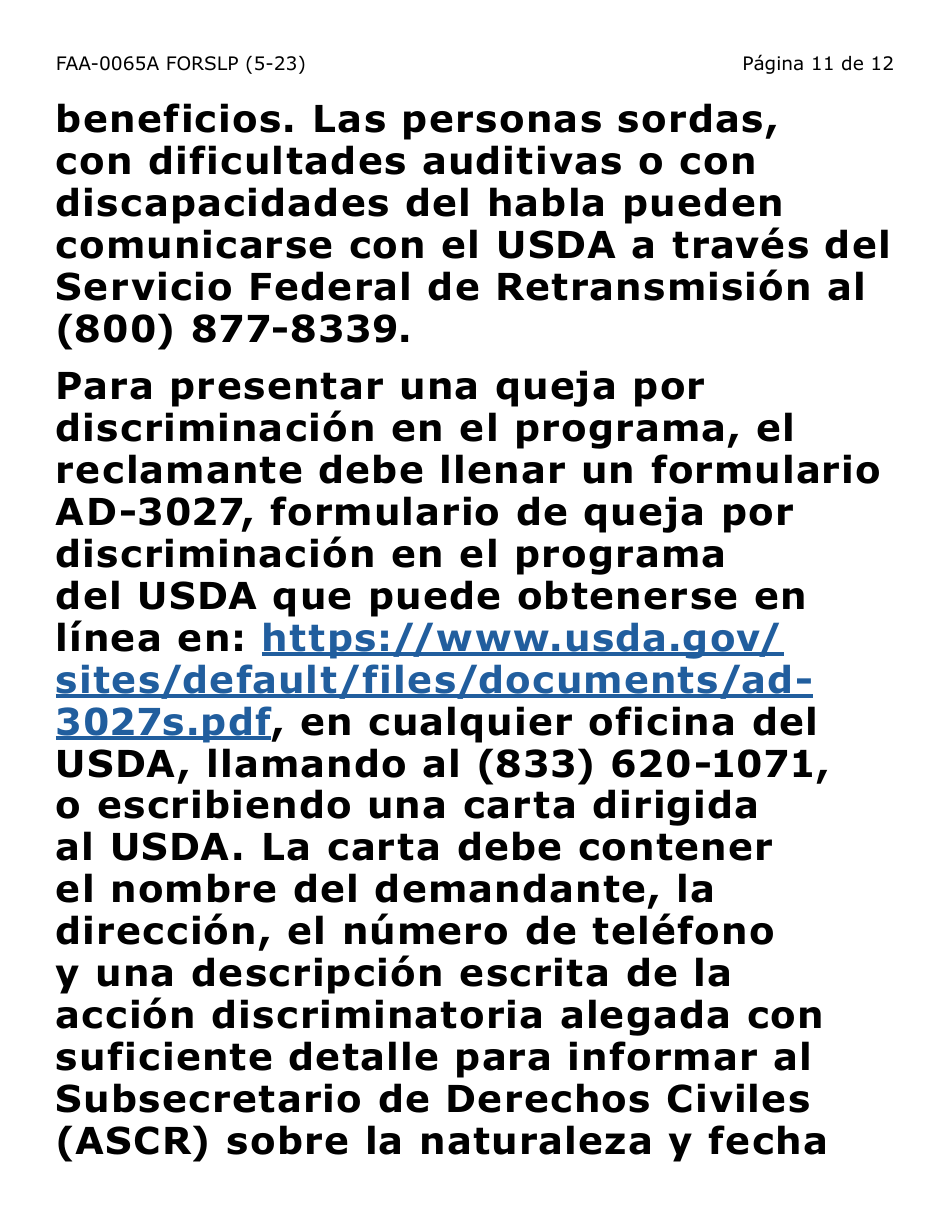 Formulario FAA-0065A-SLP Verificacion De Situacion De Residencia / Direccion Residencial - Letra Grande - Arizona (Spanish), Page 11